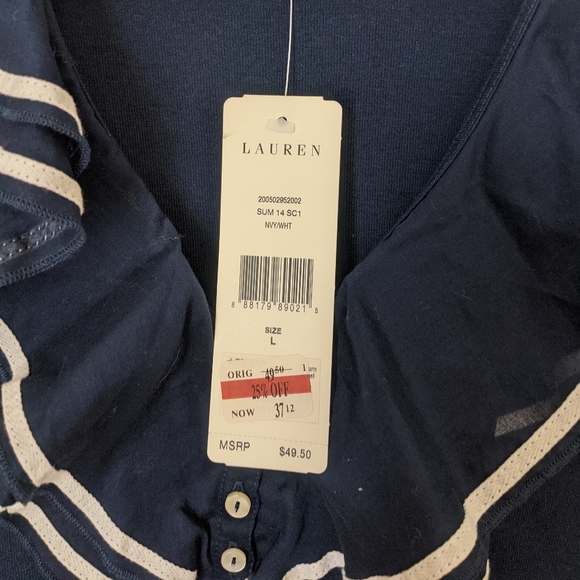NWT Lauren by Ralph Lauren Navy Ruffled Blouse - Picture 5 of 11